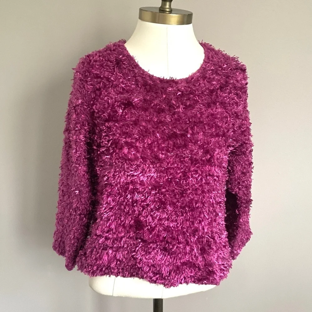 Vintage Y2K Magenta Purple Eyelash Textured Pullover Sweater - Medium - Picture 2 of 8